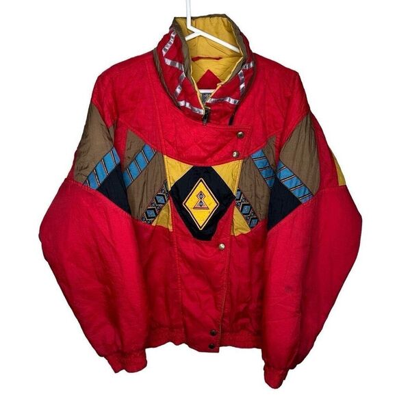 Vintage Braetan Red Yellow Southwestern Puffer Native Style Jacket S - Picture 1 of 8